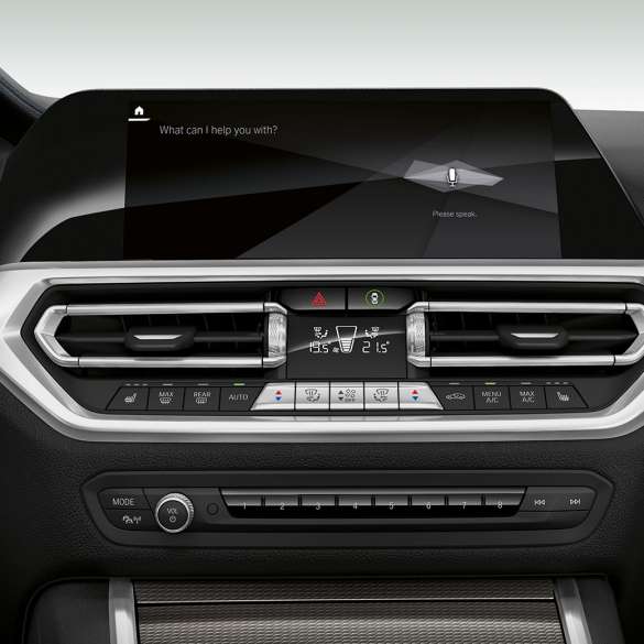BMW 3er Limousine, IPA G20. Nahaufnahme des Cockpit Displays mit IPA der BMW 3er Limousine G20.