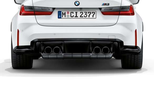 M Sportabgasanlage BMW M3 Competition Limousine G80 2020 BMW M3 Competition Limousine G80 2020 M Sportabgasanlage Heckansicht
