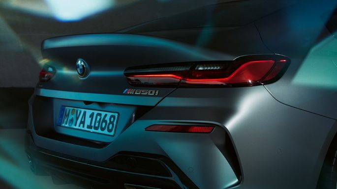BMW M850i xDrive Gran Coupé Nahaufnahme Heck G16 BMW M850i xDrive Gran Coupé G16 2019 BMW Individual Frozen Bluestone metallic Nahaufnahme Heck