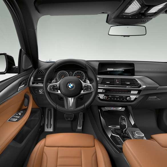 BMW X3 M40i und BMW X3 M40d SUV, Cockpit G01. BMW X3 M40i und BMW X3 M40d SUV, Interieur, Cockpit mit M Lederlenkrad und M Sportsitzen G01.
