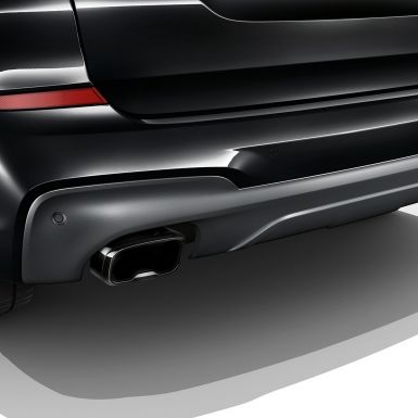 BMW X3 M40i und BMW X3 M40d SUV, Endrohrblenden G01. BMW X3 M40i und BMW X3 M40d SUV in Saphierschwarz metallic, Exterieur, Endrohrblenden in Schwarzchrom G01.