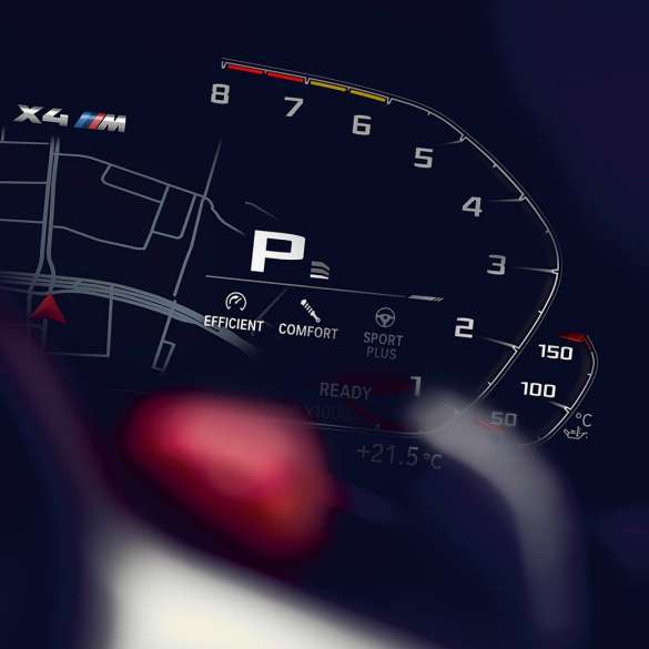 BMW X4 M Competition, Drehzahlmesser. BMW X4 M Competition, Interieur, Instrumentenkombination mit Drehzahlmesser.