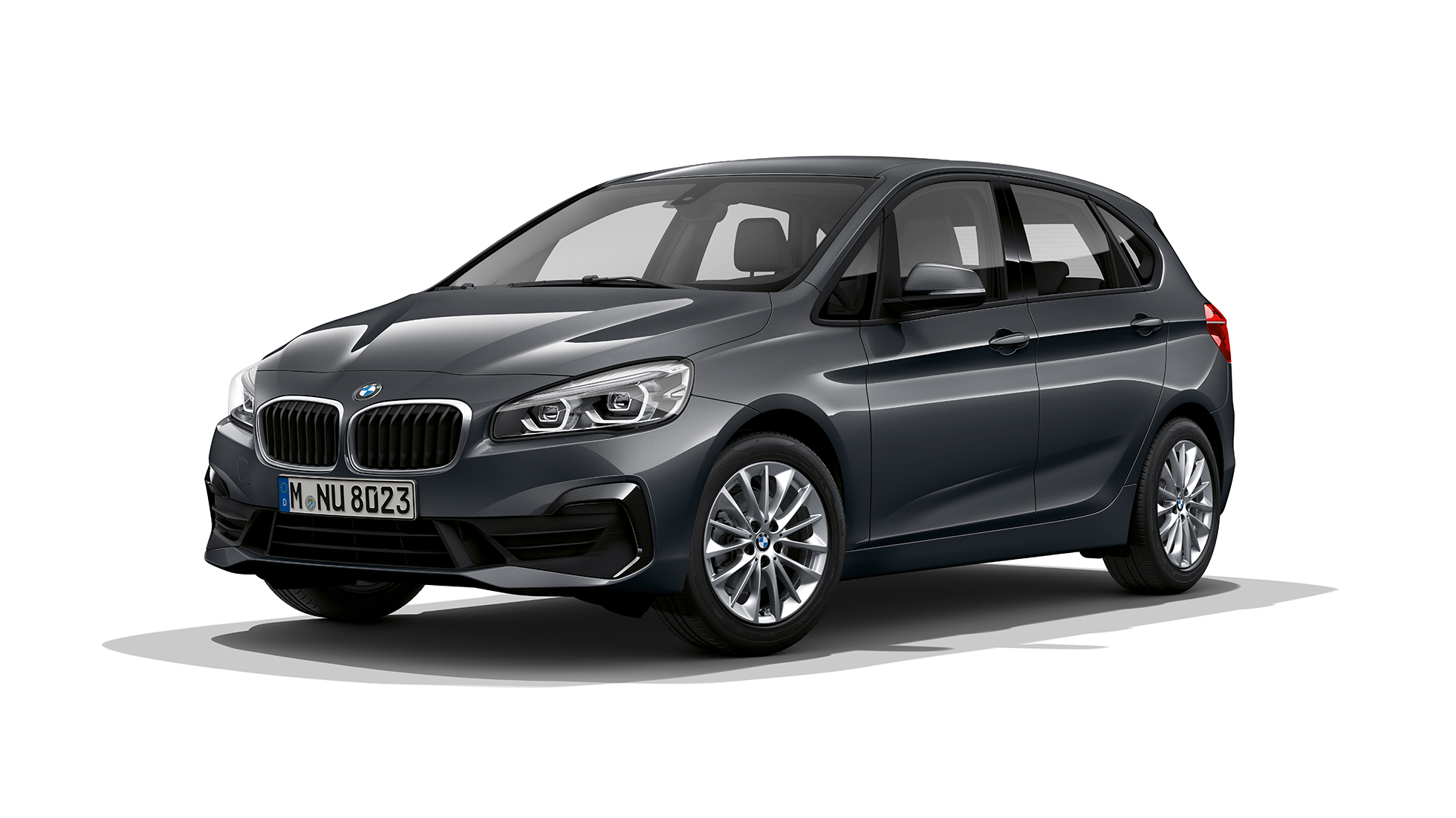 Dreiviertel-Frontansicht BMW 2er Active Tourer Modell Advantage F45 BMW 2er Active Tourer Modell Advantage 218i F45 2018 Mineralgrau metallic Dreiviertel-Frontansicht