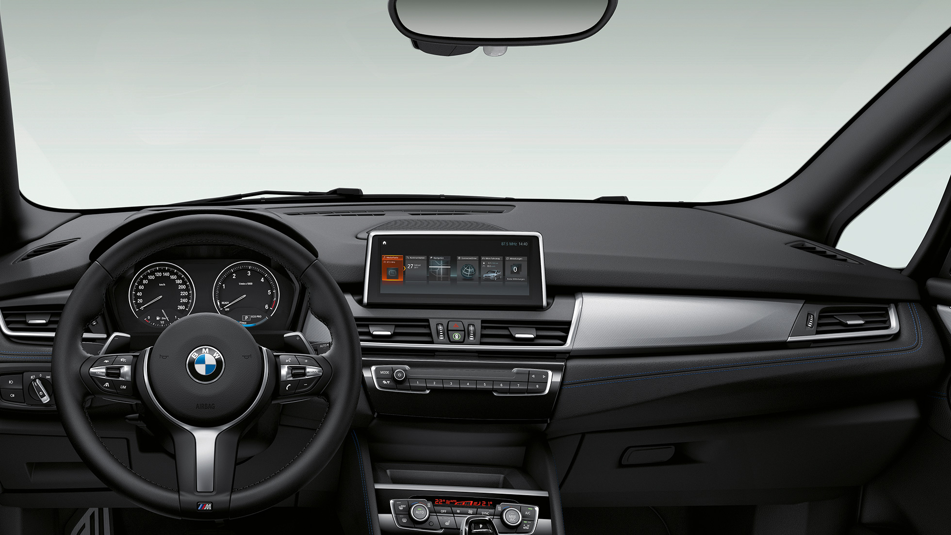 Poste de conduite de la BMW 2 Gran Tourer 220d xDrive, Modèle M Sport F46 2018 habitacle