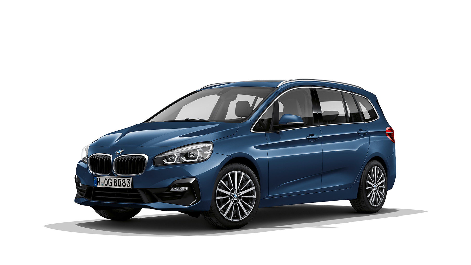 BMW Série 2 Gran Tourer 218i, Modèle Advantage, F46 restylage 2018 Phytonicblau, vue de trois quarts avant 