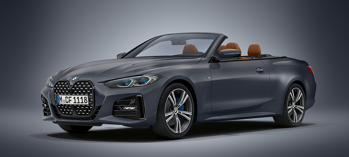 BMW Individual Frozen Deep Grey metallic BMW Série 4 Cabrio G23 2020 BMW Série 4 Cabrio Individual Frozen Deep Grey metallic G23 2020 vue de trois quarts avant