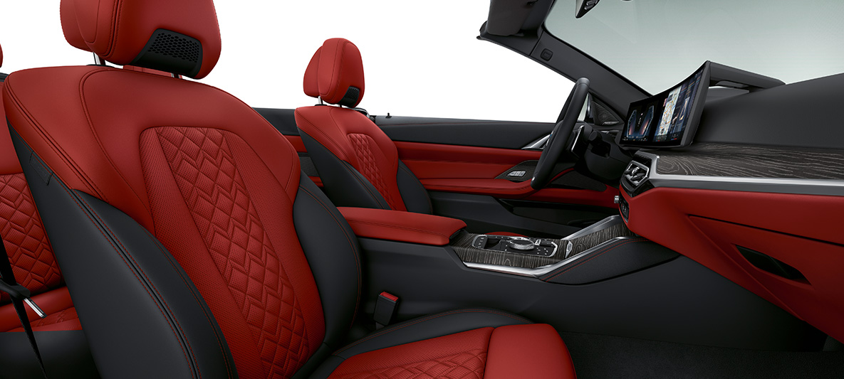 BMW Individual revêtement intérieur tout cuir Merino Fionarot/Schwarz BMW Série 4 Cabrio 2020 G23, habitacle BMW Individual revêtement intérieur tout cuir Merino Fionarot/Schwarz BMW Série 4 Cabrio Individual G23 2020, poste de conduite