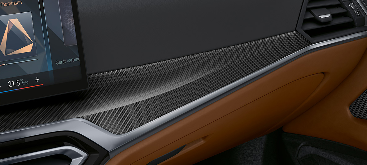 Inserts de décoration BMW Individual en Carbon Fibre avec incrustation en Perlglanz Chrom BMW Série 4 Cabrio 2020 G23 2020 Intérieur BMW Individual en Carbon Fibre avec incrustation en Perlglanz Chrom BMW Série 4 Cabrio Individual G23 2020 Intérieur