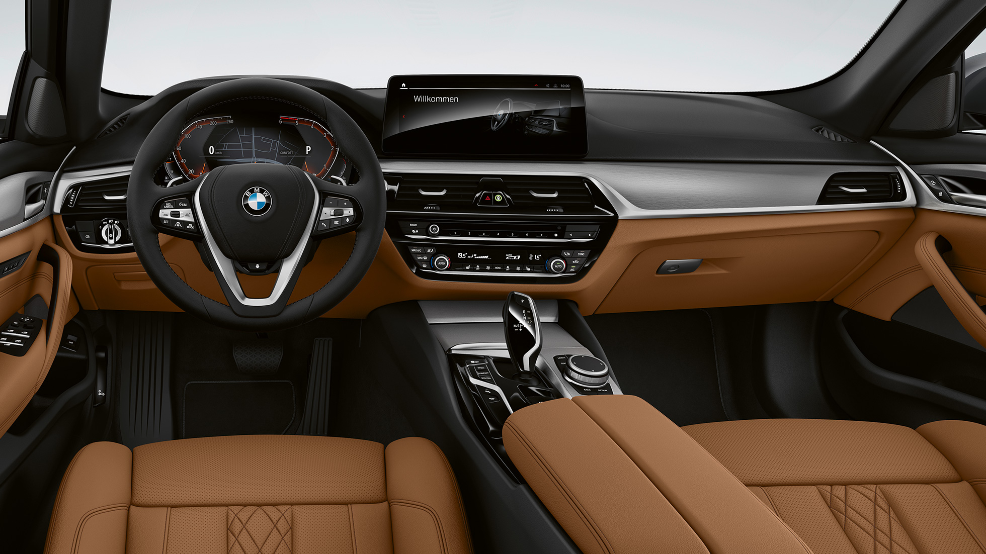 Cockpit BMW 5er Limousine G30 Basisausstattung Cockpit BMW 5er Limousine 540i G30 2020 Basisausstattung Sensatec Cognac Innenraum