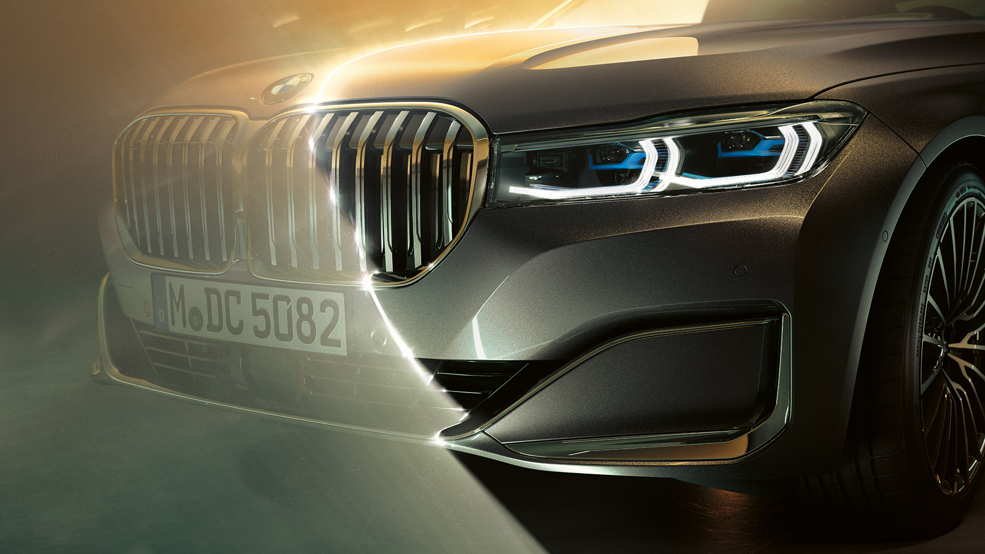 BMW 7er Niere und Laserlicht G11 BMW 7er: Nahaufnahme der Front mit großer Niere und Laserlicht G11
