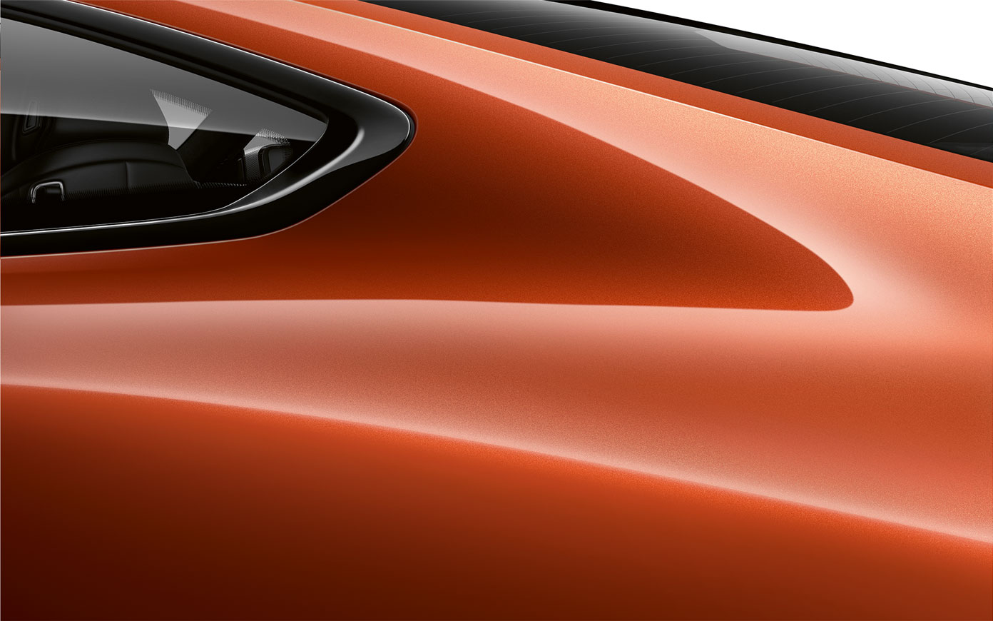 BMW 8er Coupé, Nahaufnahme C-Säule G15. Nahaufnahme der C-Säule des BMW 8er Coupé in Sunset Orange metallic G15.
