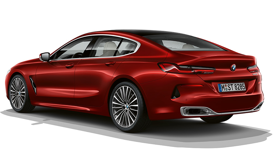 BMW Série 8 Gran Coupé, Impulsive Heat vue de trois quarts arrière G16