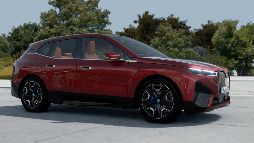 BMW iX i20 elektrischer SUV Exterieur Aventurinrot BMW iX i20 2021 elektrischer SUV Exterieur Aventurinrot