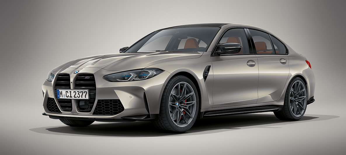 BMW Individual Oxidgrau metallic BMW M3 Berline G80 2020 BMW M3 Berline BMW Individual Oxidgrau metallic G80 2020 vue de trois quarts avant à l’arrêt