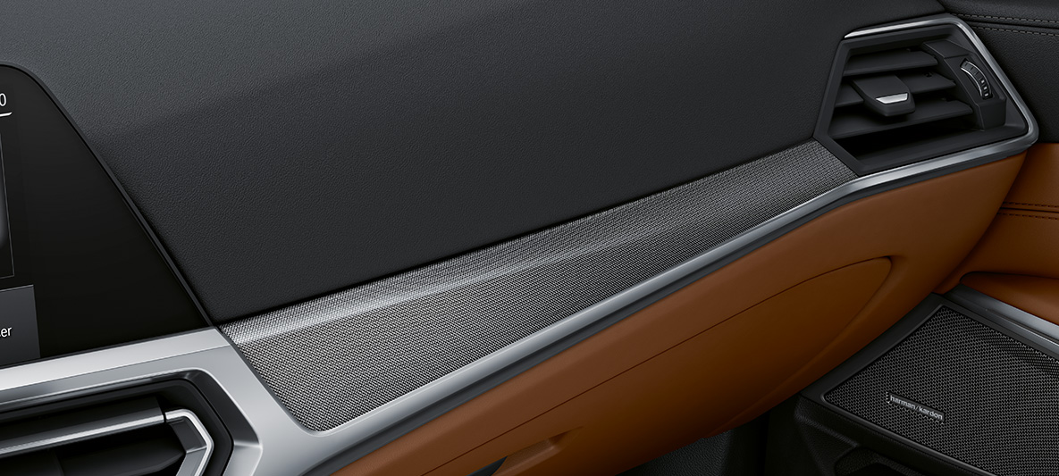 Inserts de décoration BMW Individual en maille d’aluminium brillant BMW M3 Berline 2020 G80 habitacle Inserts de décoration BMW Individual en maille d’aluminium brillant avec incrustation en Perlglanz Chrom BMW M3 Berline G80 2020 habitacle