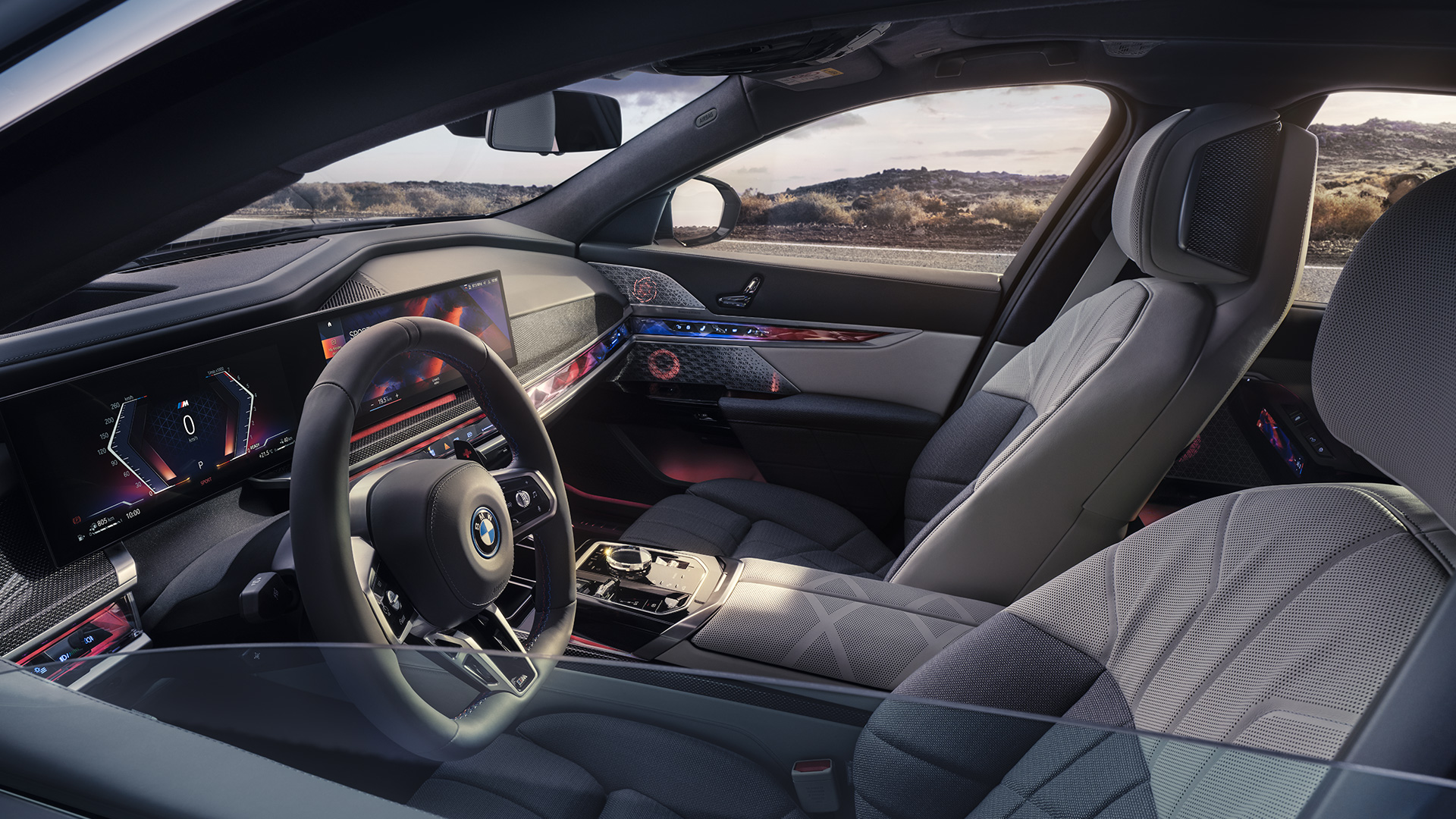 My Mode Sport BMW M760e xDrive Berline G70 My Mode Sport BMW M760e xDrive Berline G70 vue de l’extérieur via une vitre à moitié ouverte vers l’intérieur