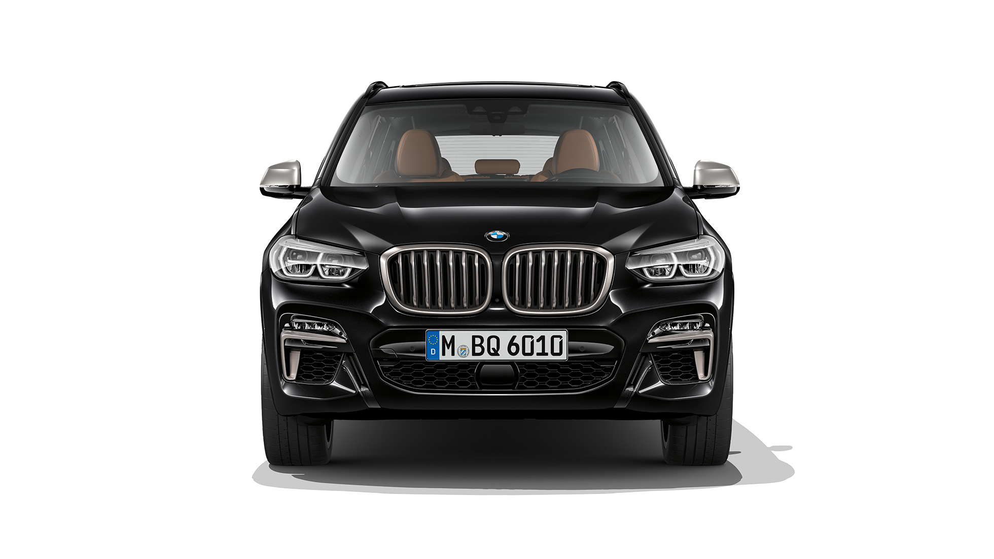 BMW X3 M40i et BMW X3 M40d, vue de profil. Extérieur de la BMW X3 M40i et BMW X3 M40d en Saphierschwarz metallic, vue de face.