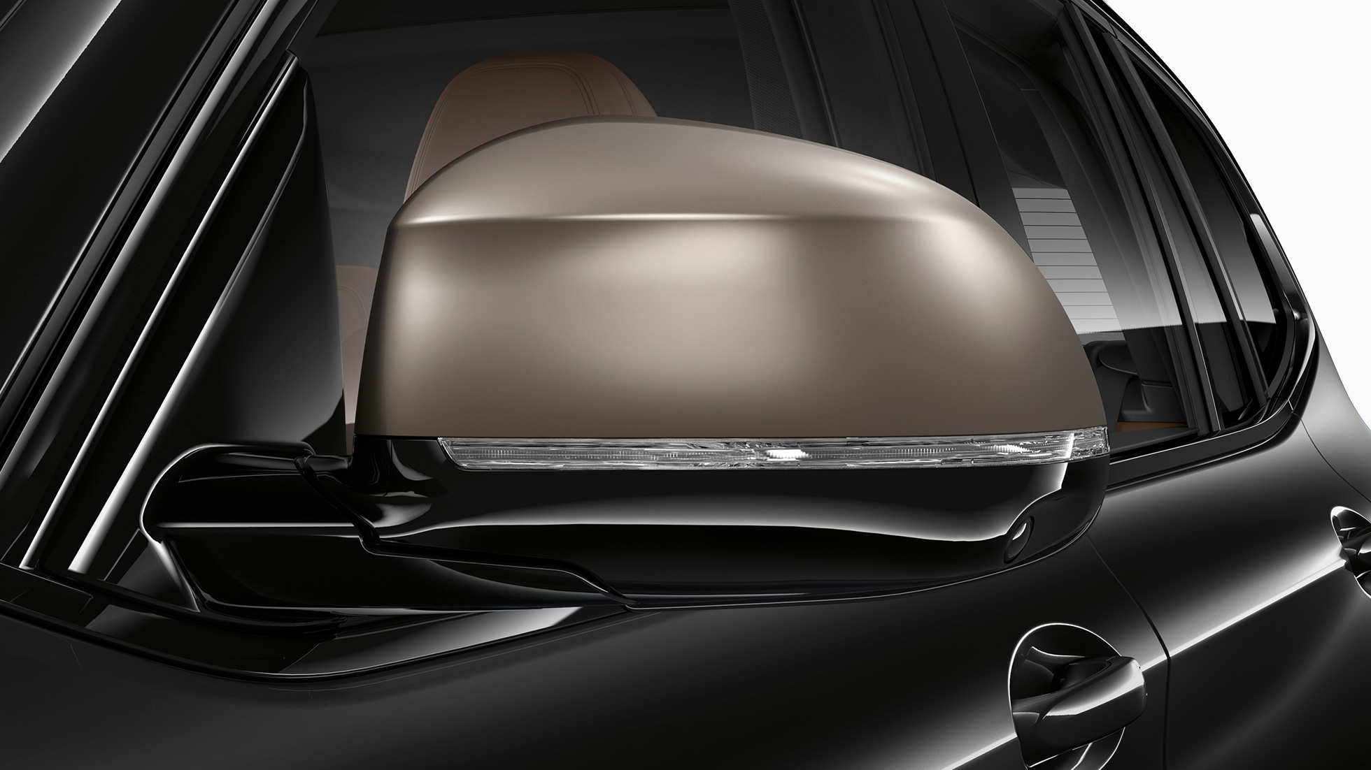 BMW X3 M40i et BMW X3 M40d, coques des rétroviseurs. Extérieur des BMW X3 M40i et BMW X3 M40d en Saphierschwarz metallic, coques des rétroviseurs galvanisées en Cerium Grey.