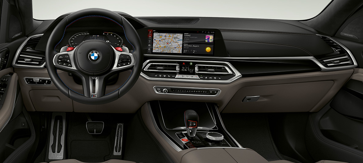 M Lederlenkrad BMW X5 M SUV F95 M Lederlenkrad mit Kontrastnähten BMW X5 M SUV F95 Cockpit