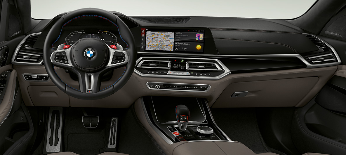 M Lederlenkrad BMW X5 M F95 M Lederlenkrad mit Kontrastnähten BMW X5 M F95 2020 SUV Cockpit