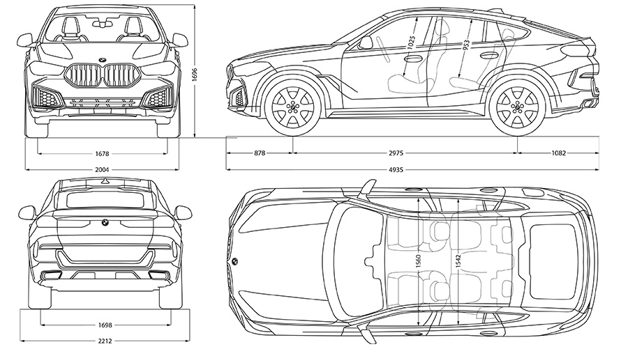 Strichzeichnung BMW X6 Abmessungen Strichzeichnung BMW X6 Abmessungen