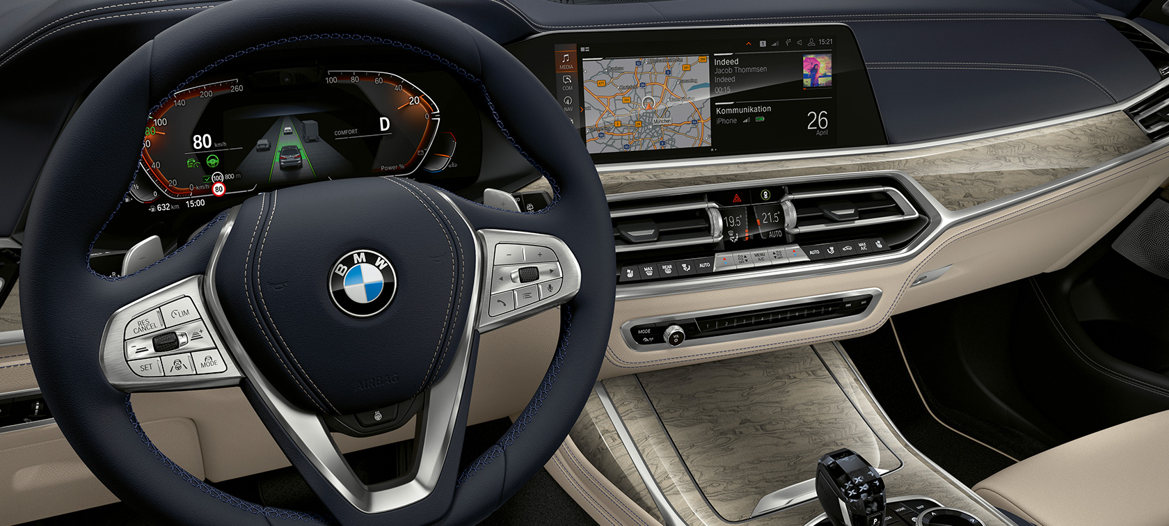BMW X7 innovative Features BMW X7 Cockpit mit Fokus auf Instrumentenkombination und Fahrer Panel
