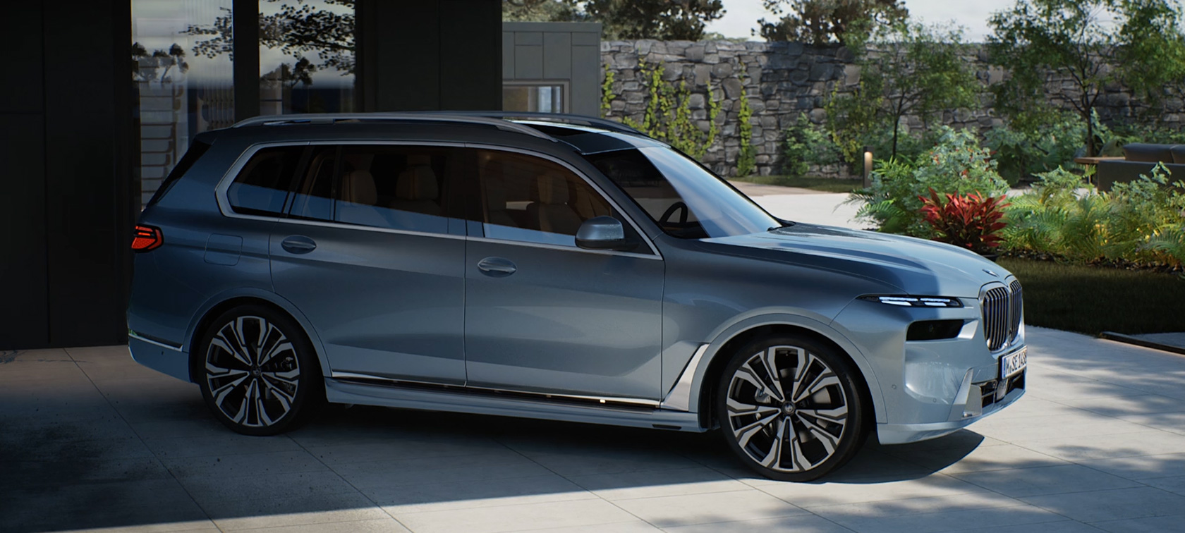 BMW X7 G07 LCI 7/8-Seitenansicht Sparkling Kupfergrau metallicVideo BMW X7 G07 LCI 7/8-Seitenansicht stehend Sparkling Kupfergrau metallicVideo