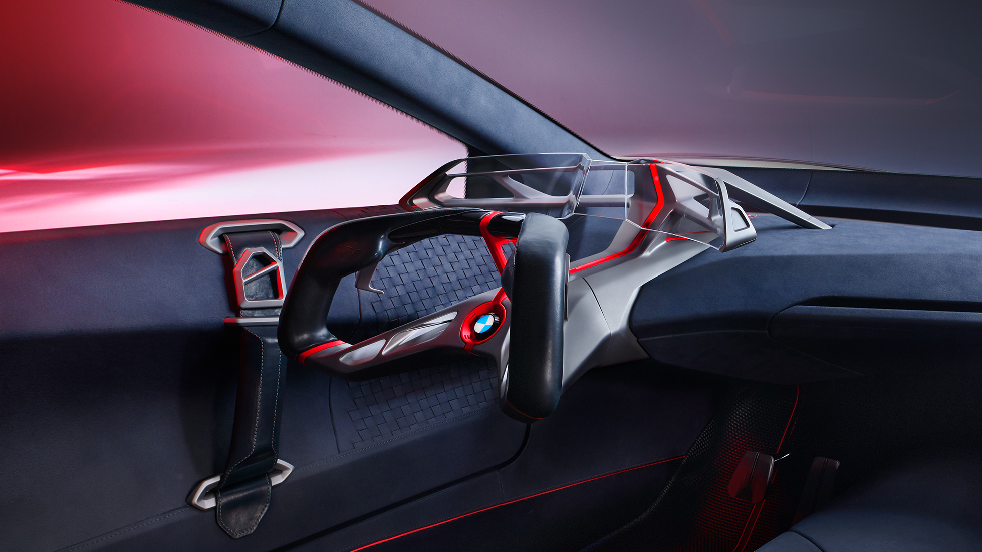 BMW Vision M NEXT, intérieur BMW Vision M NEXT, intérieur, poste de conduite avec volant, Boost Pod, Curved Glass Display, Full AR Head-Up Display