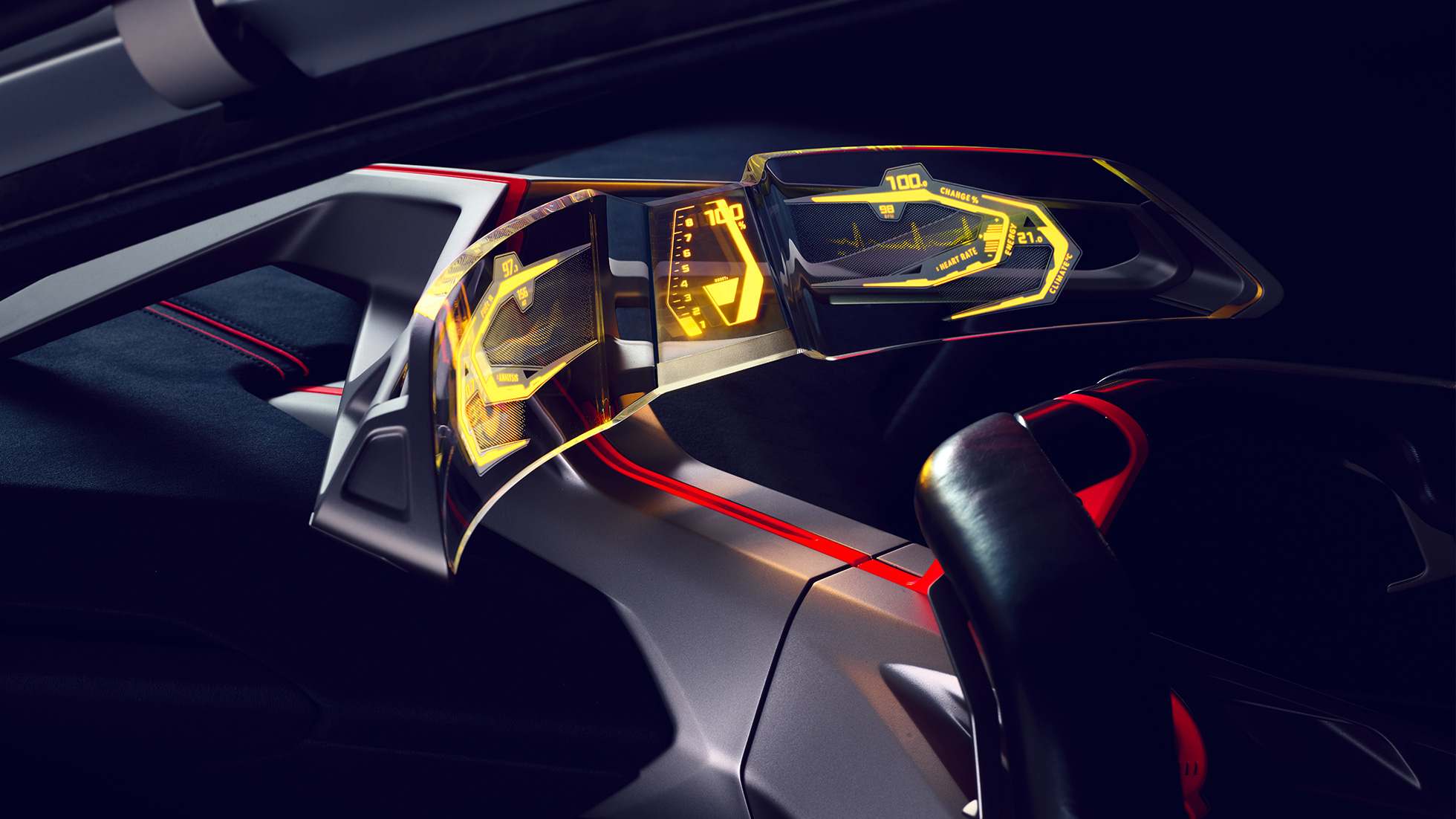 BMW Vision M NEXT, intérieur BMW Vision M NEXT, intérieur, Boost Pod, Curved Glass Display