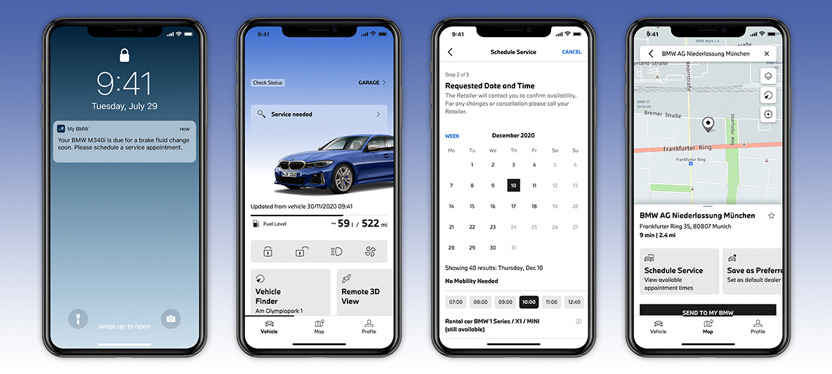 Gestion des besoins en entretien par l'App My BMW, écran sur smartphone Gestion des besoins en entretien par l'App My BMW, écran sur smartphone