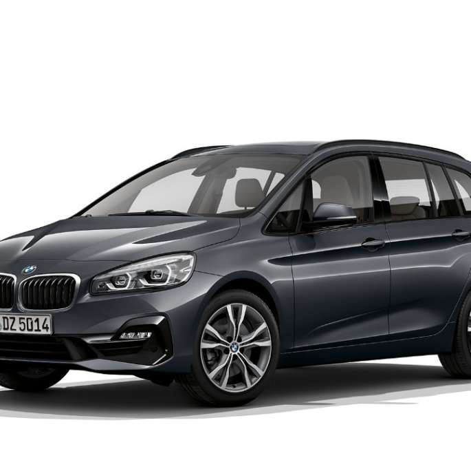 BMW 2er Gran Tourer 220d Modell Sport Line F46 Facelift 2018 Mineralgrau metallic Dreiviertel-Frontansicht 