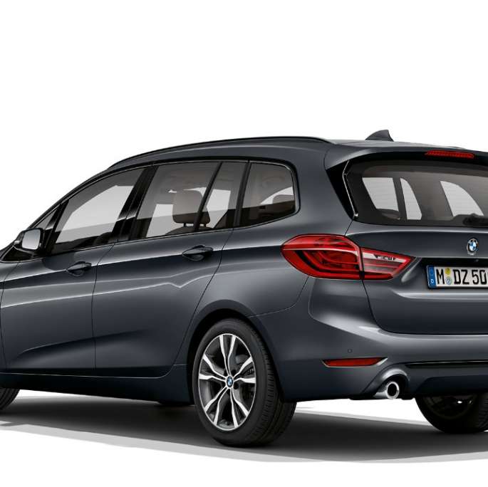 BMW 2er Gran Tourer 220d Modell Sport Line F46 Facelift 2018 Mineralgrau metallic Dreiviertel-Frontansicht 