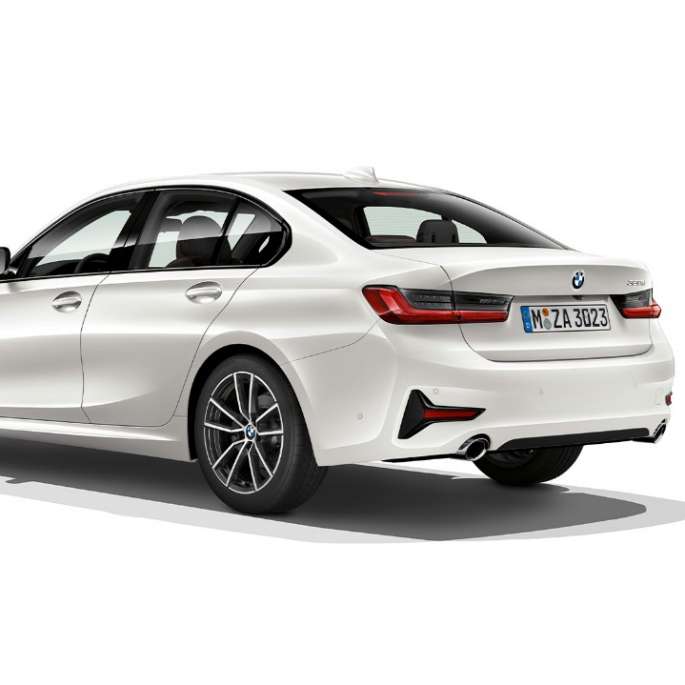 BMW 3er Limousine, Modell Sport Line Heck Dreiviertel-Heckschuss der BMW 3er Limousine mit der Ausstattung des Modells Sport Line.