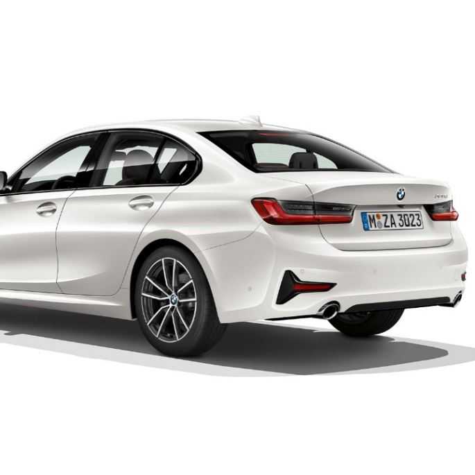 BMW 3er Limousine, Modell Sport Line Heck Dreiviertel-Heckschuss der BMW 3er Limousine mit der Ausstattung des Modells Sport Line.